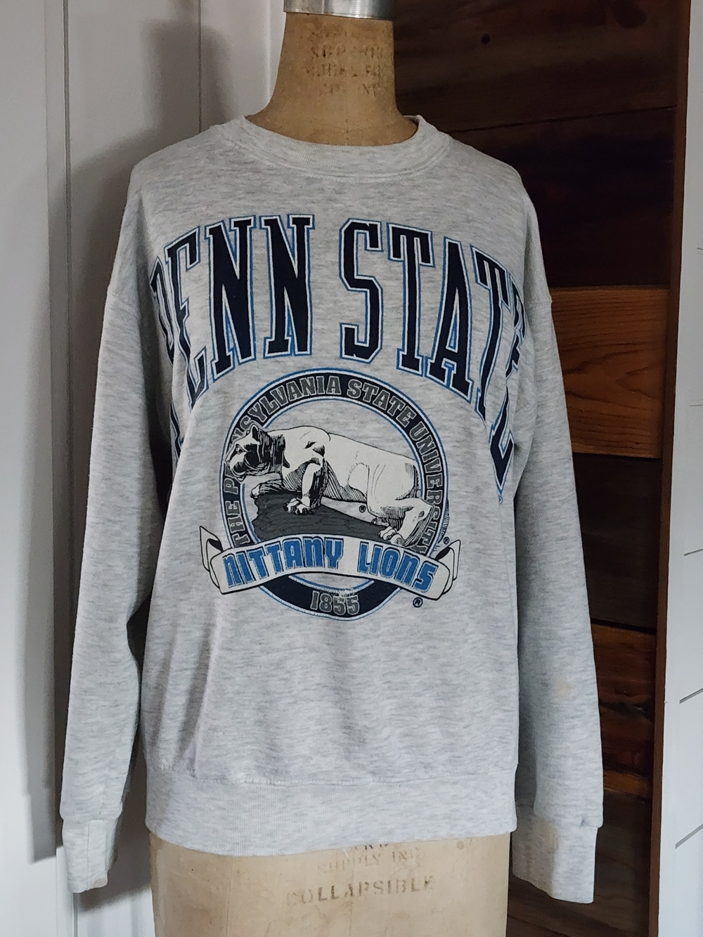VTG 90's Penn State Crewneck Sweatshirt in Light Gray with Blue Graphic